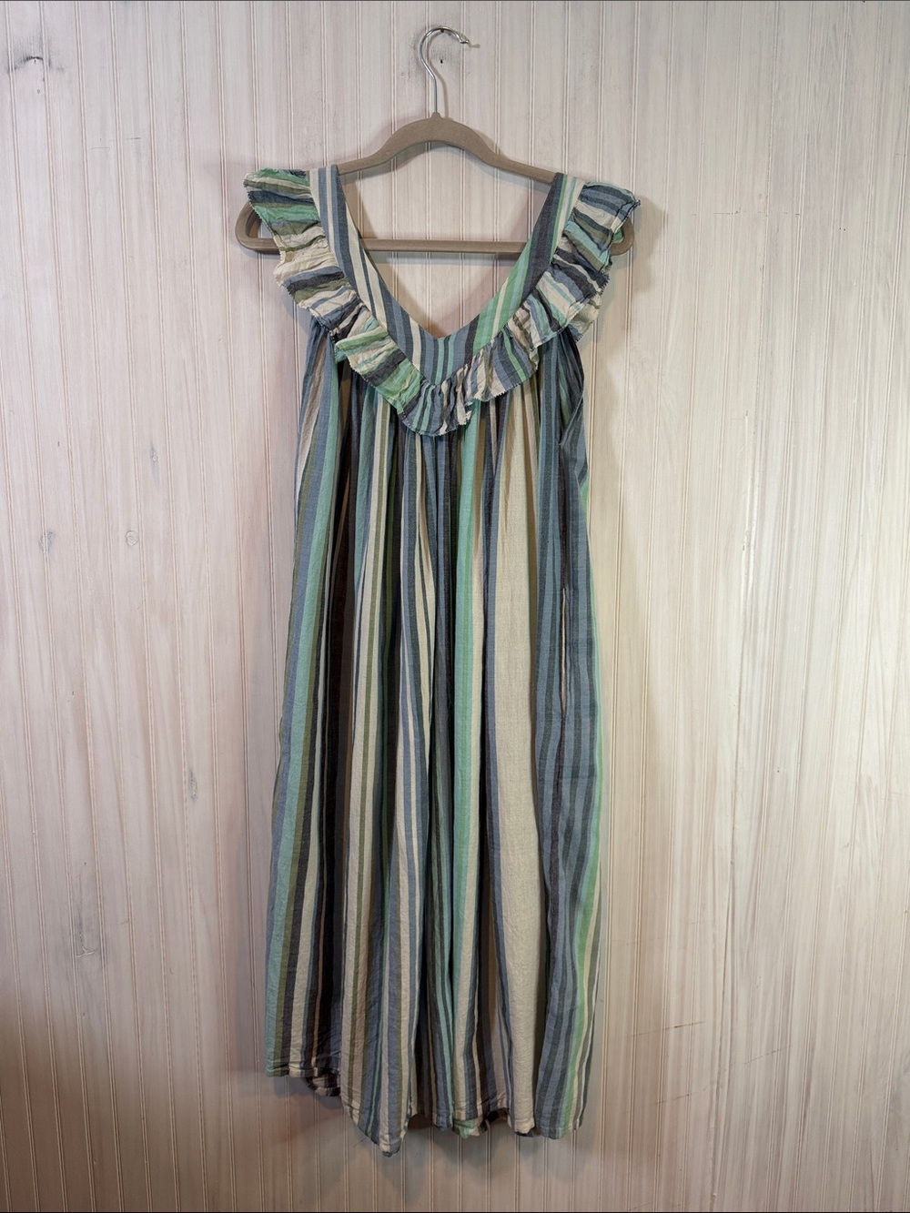 MATTA STRIPED RUFFLE V NECK DRESS SMALL - Picture 5 of 7